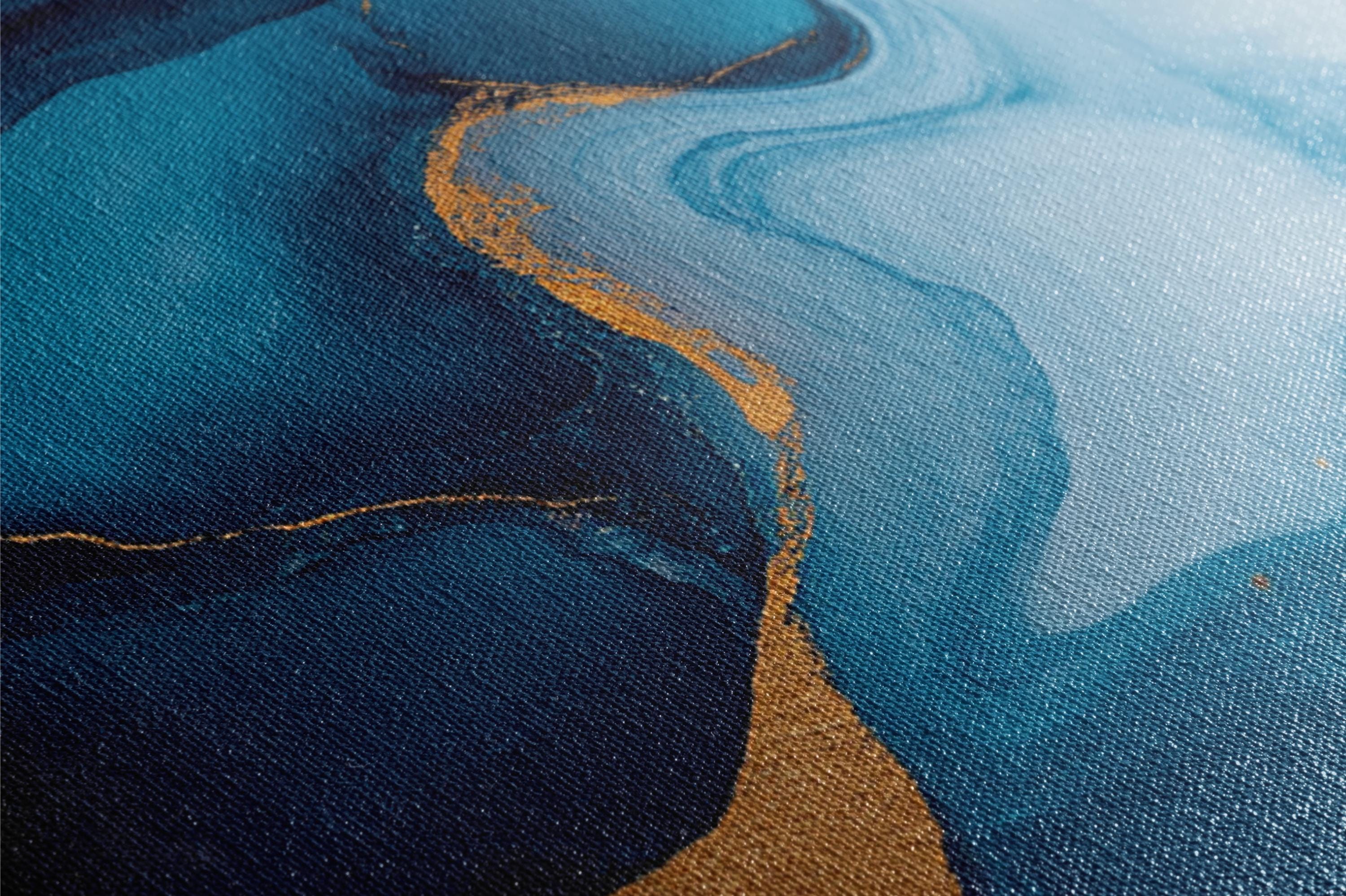 a close up of a painting of water and land