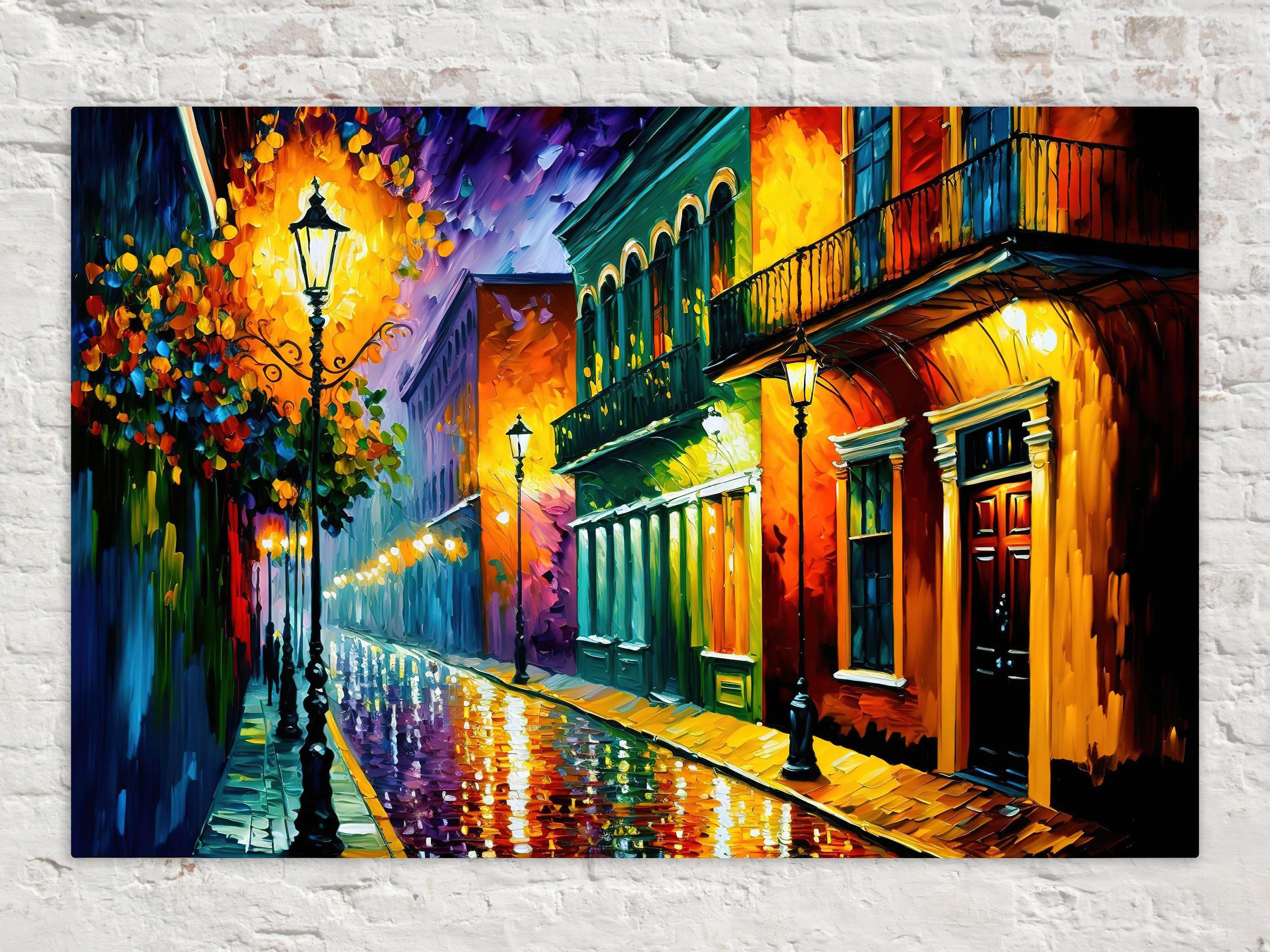 New Orleans French Quarter Art – Bourbon Street Painting on Vibrant NOLA Street Scene Canvas