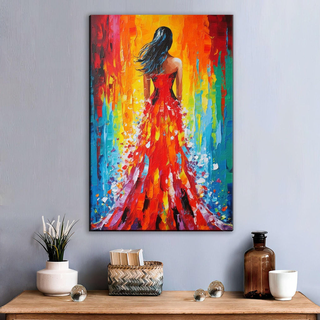 Red Dress Canvas Art - Large Woman Oil Painting Reproduction | Gallery Ready, Feminine Charm