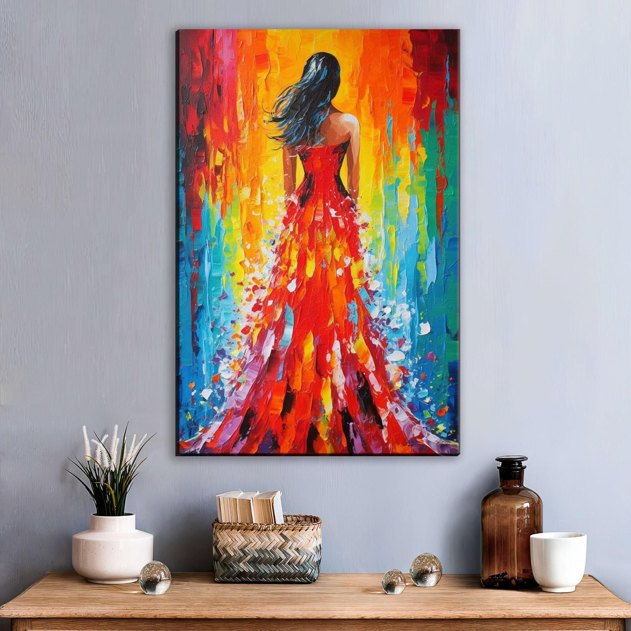Red Dress Canvas Art - Large Woman Oil Painting Reproduction | Gallery Ready, Feminine Charm