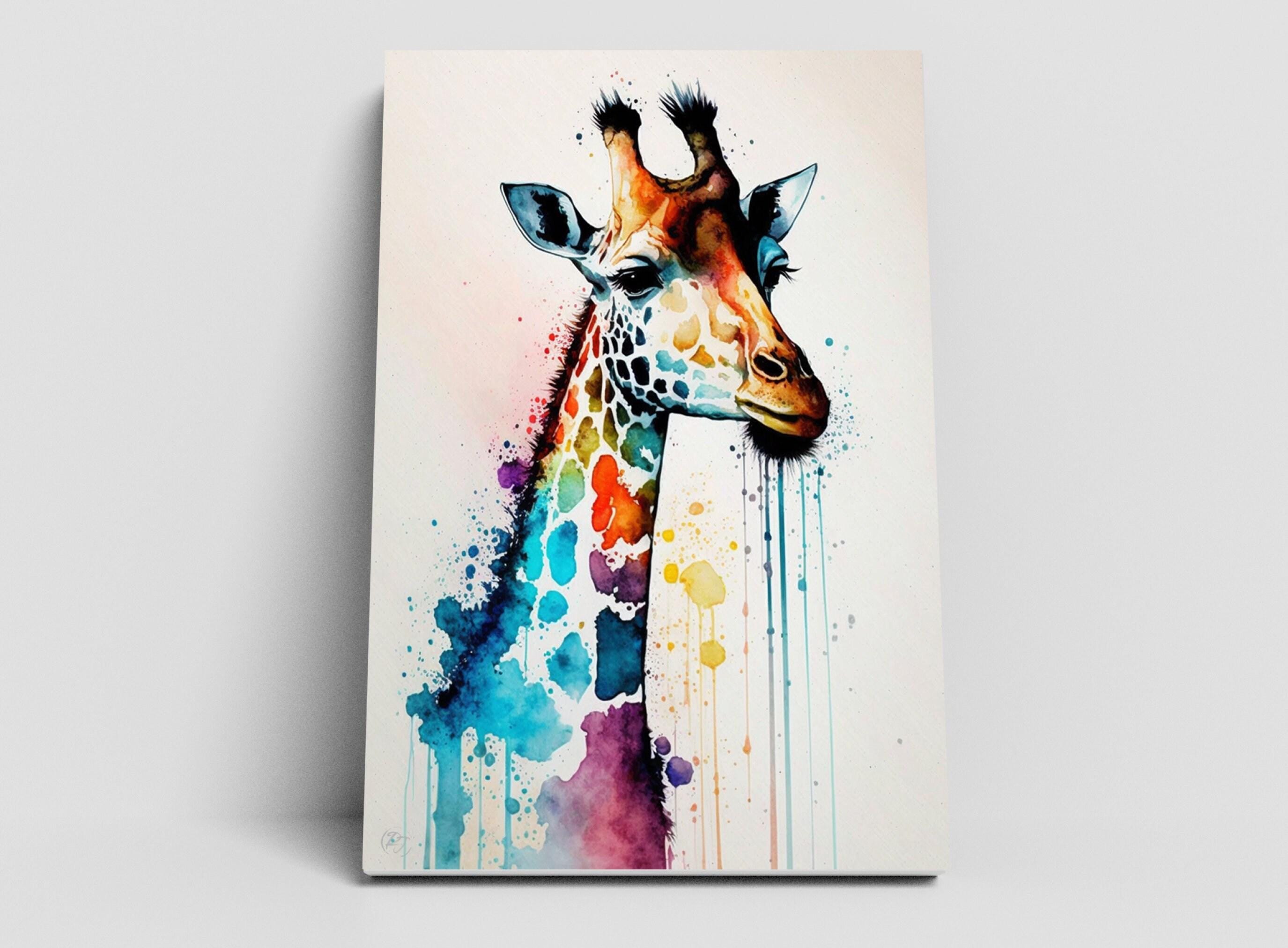 Serenity in Spots: Watercolor Giraffe Wall Decor, Giclee Print on Canvas, Artist Paper, Watercolor Paper, Available in Extra Large Sizes