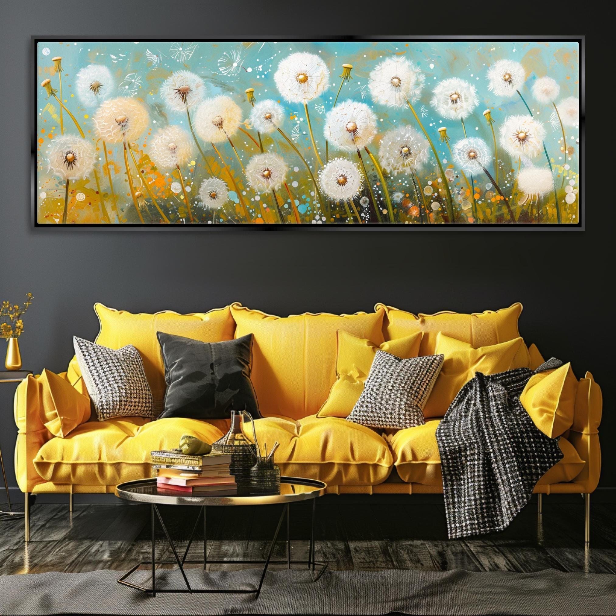Panoramic Dandelion Wall Art - Large Framed Canvas, Gallery Wrapped, Ready to Hang