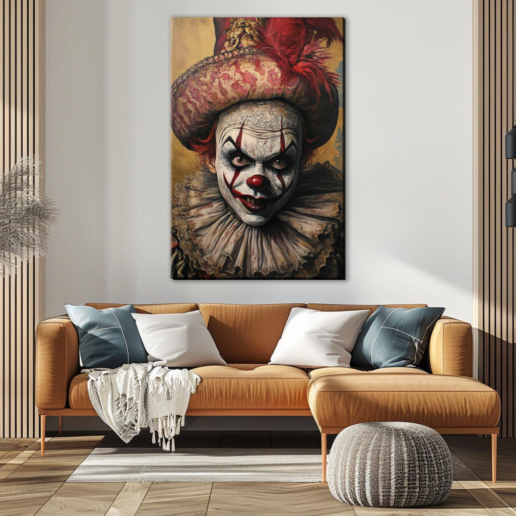 Horror Clown Canvas – Spooky Halloween Decor | Extra Large Wall Art, Gallery Wrapped Canvas