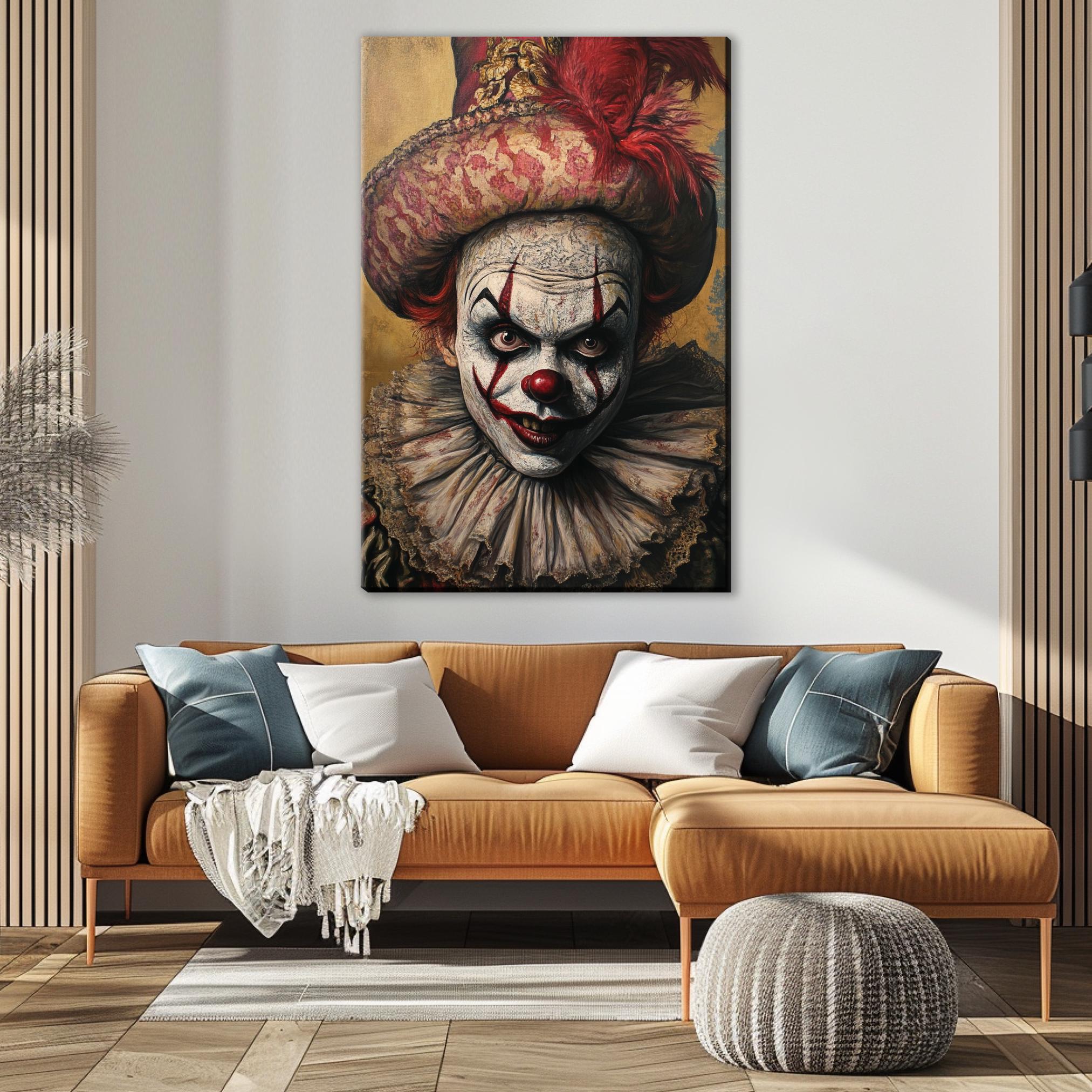 Horror Clown Canvas – Spooky Halloween Decor | Extra Large Wall Art, Gallery Wrapped Canvas