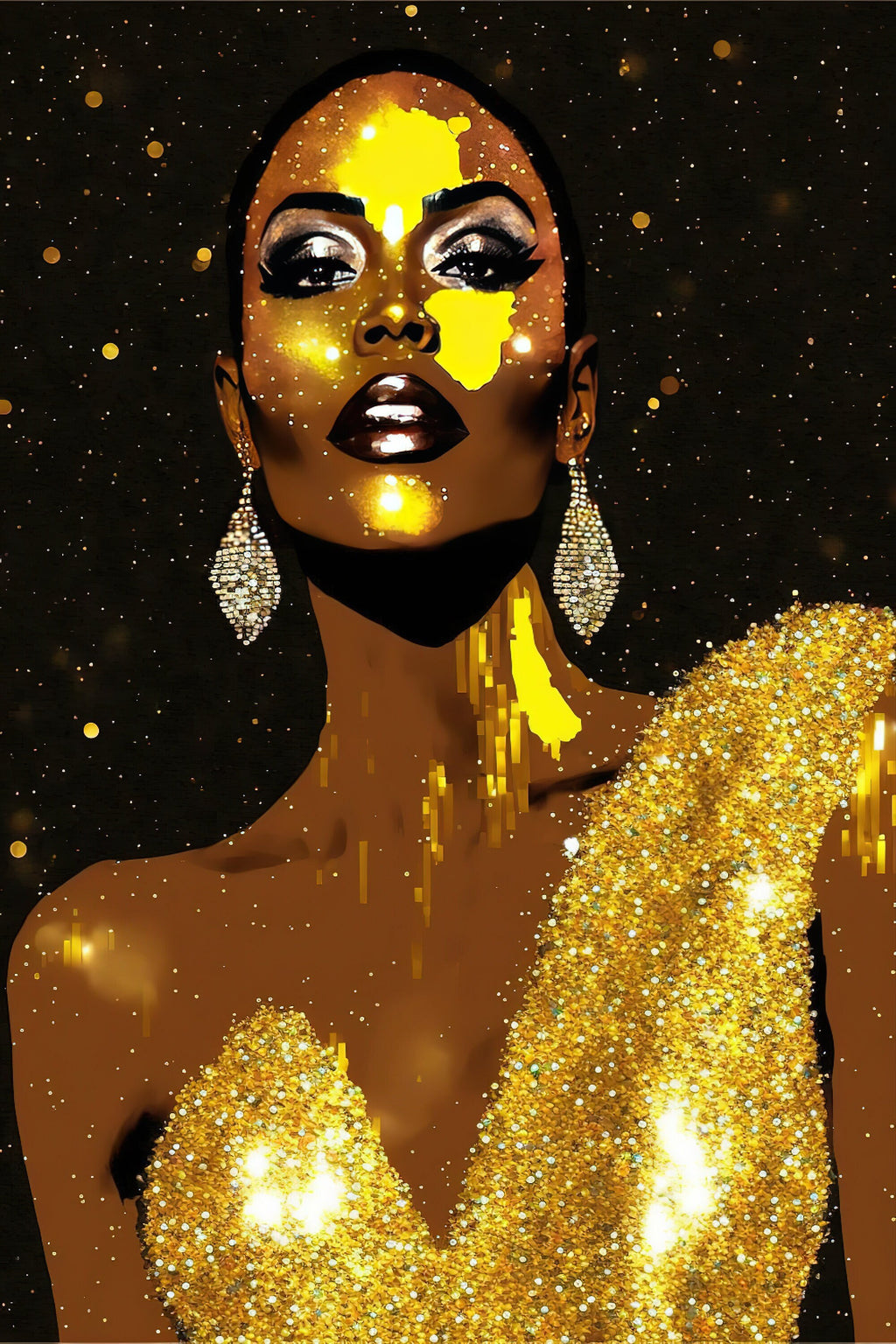 Black Woman Canvas – African American Art | Black And Gold Giclee Print, Vibrant Wall Decor