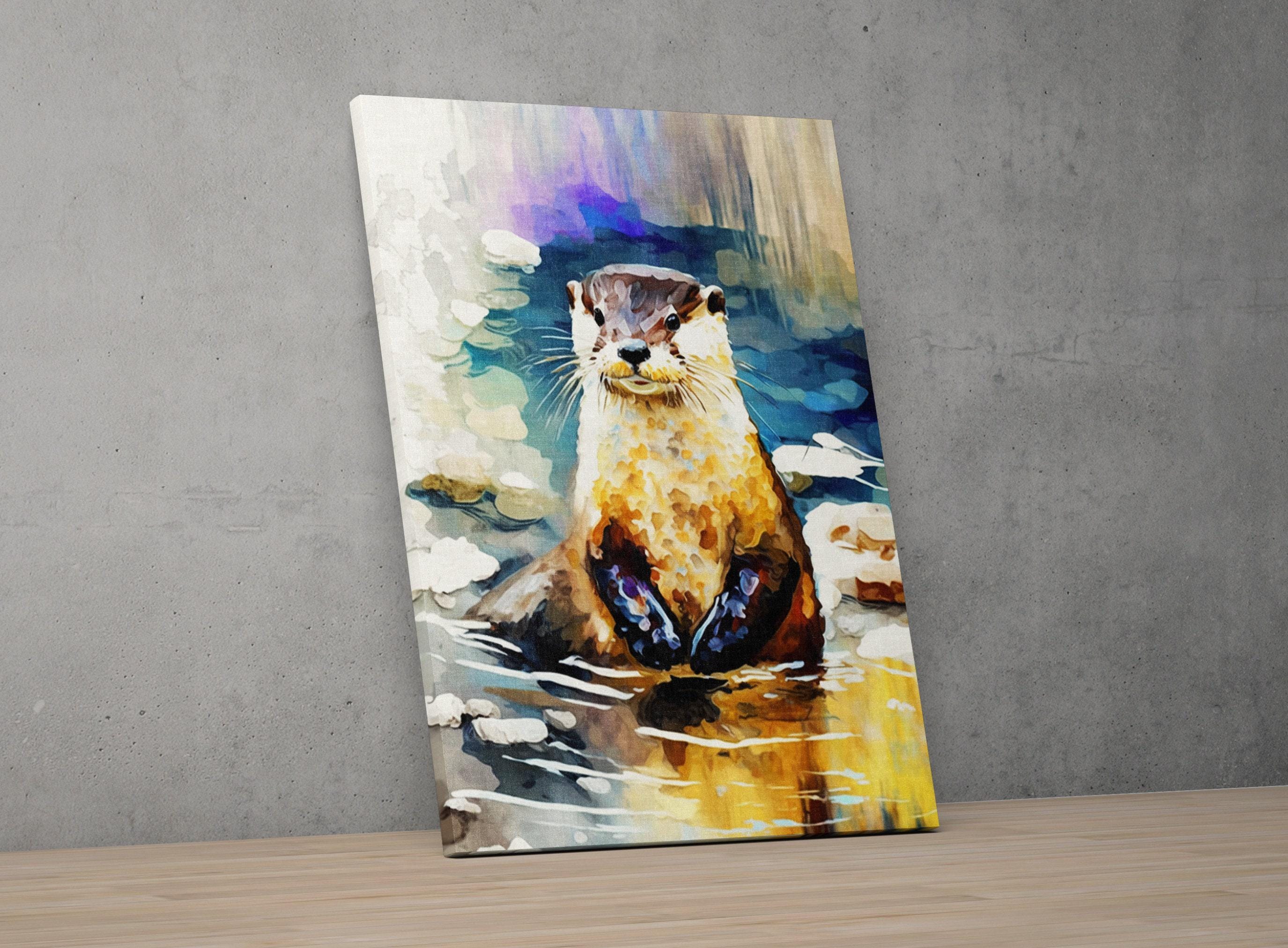Playful River Otter: Watercolor Otter Wall Art Print, Giclee Print on Canvas, Artist Paper, Watercolor Paper, Available in Extra Large Sizes
