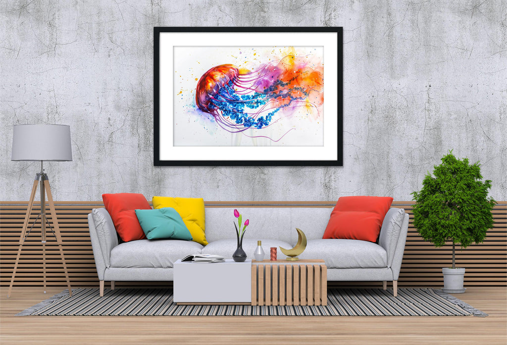 Jellyfish Watercolor Painting Wall Art, Giclee Print on Canvas, Artist Paper, Watercolor Paper, Available in Extra Large Sizes