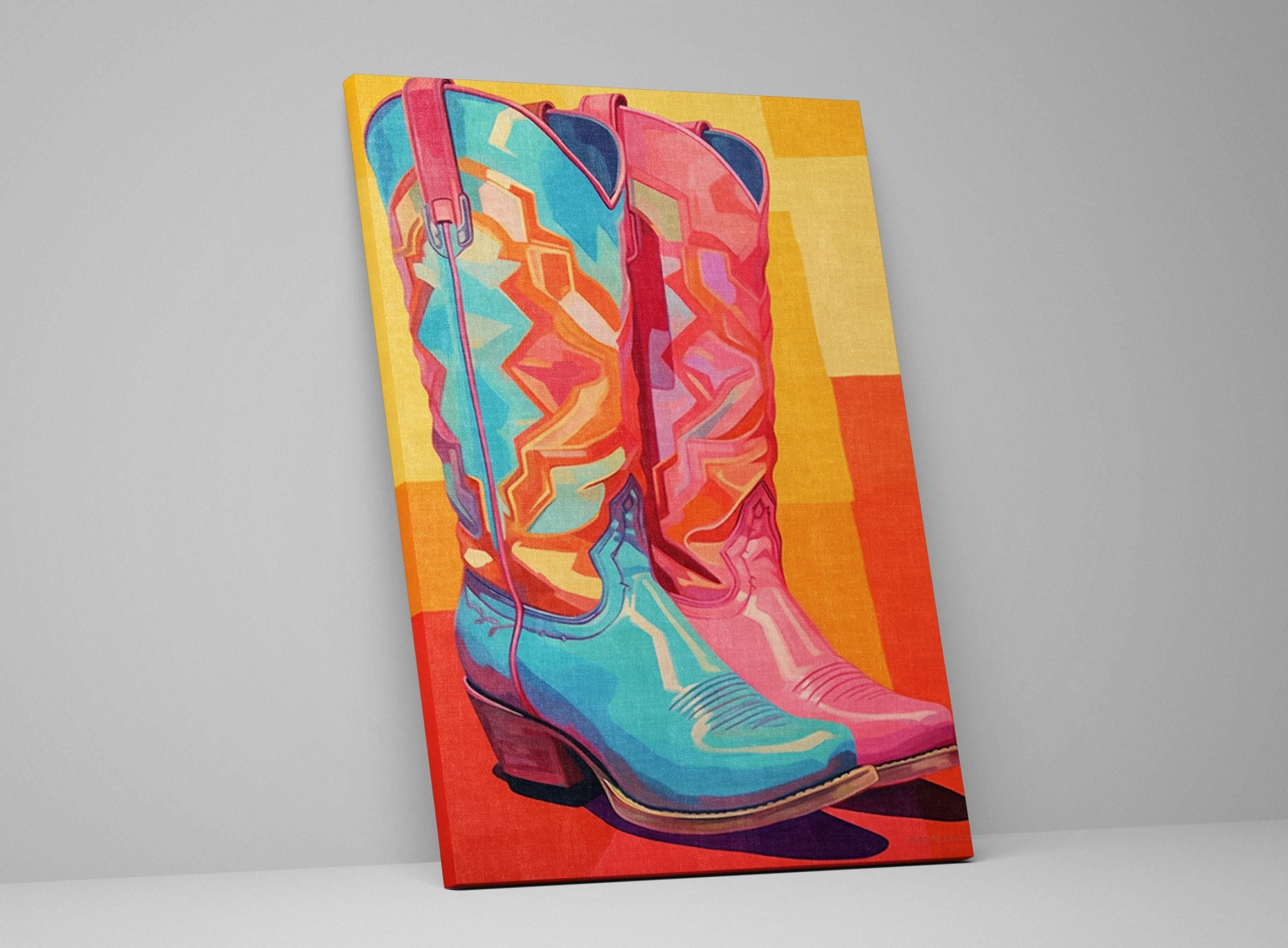 Cowboy Boots Canvas - Vibrant Western Wall Art | Ladies Pink Cowboy Boots, Gallery Wrapped