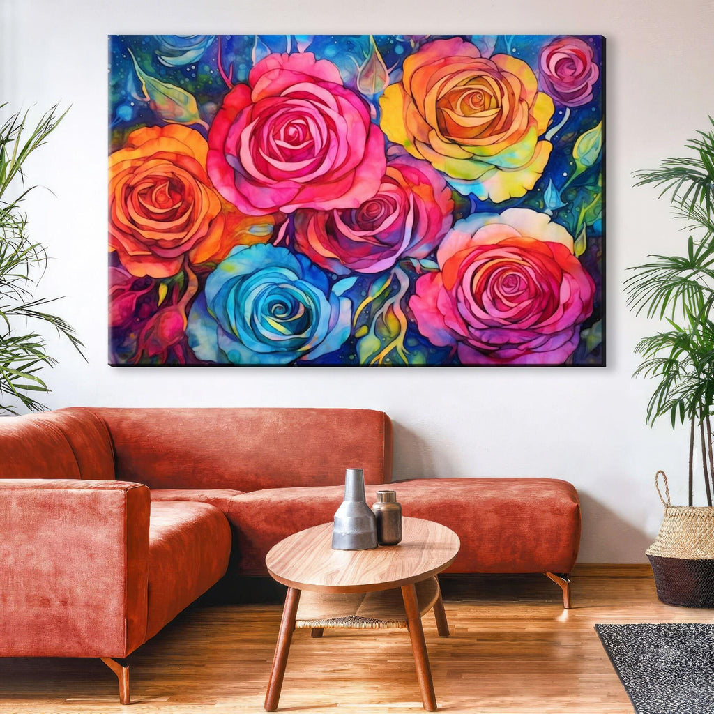 Modern Rose Wall Art - Vibrant Floral Canvas Art | Large Canvas Print
