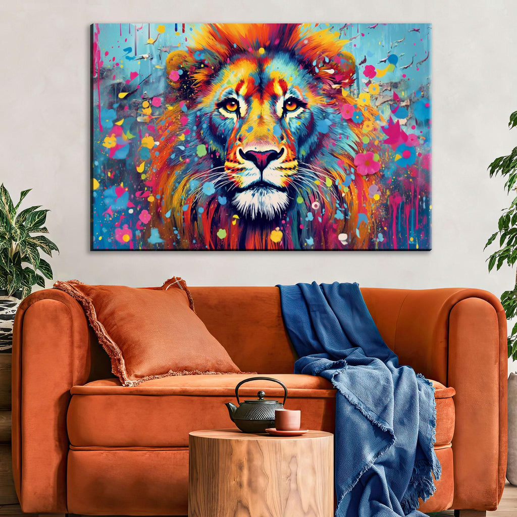 Lion Canvas Wall Art - Large Pop Art Painting on Gallery Ready Canvas Frame