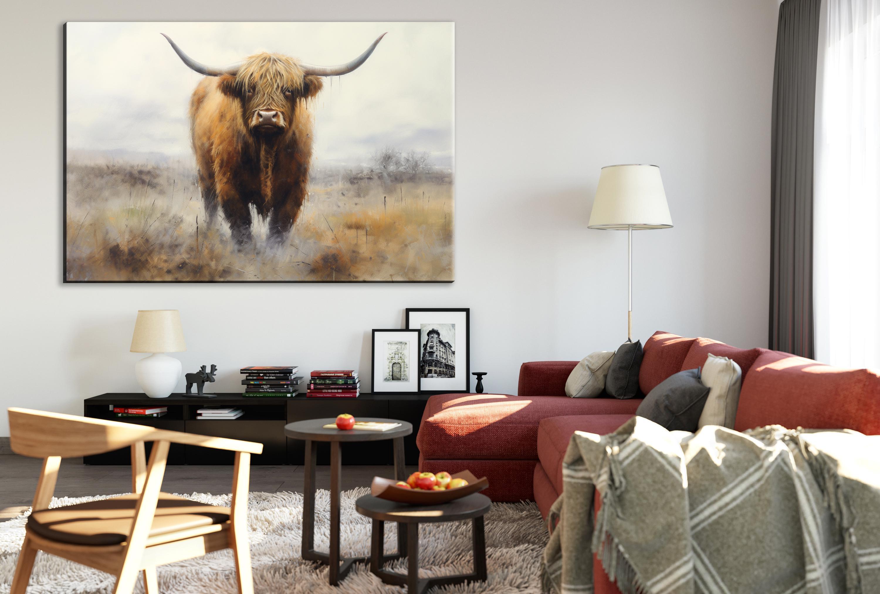 Highland Cow Wall Art – Extra Large Canvas | Rustic Farmhouse Decor Print