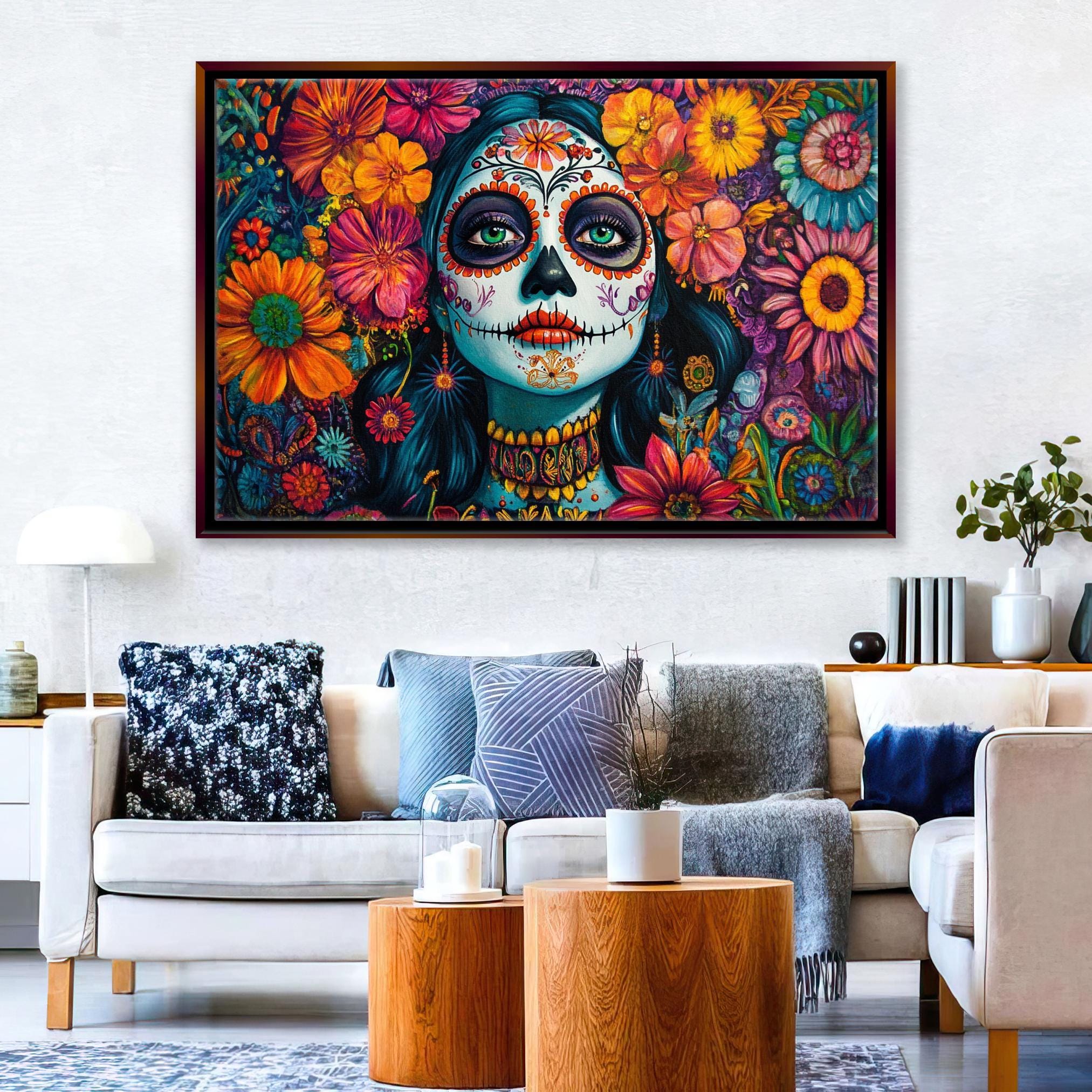 Day of the Dead Art - Extra Large Framed Canvas Print | Vibrant Mexican Holiday Wall Decor