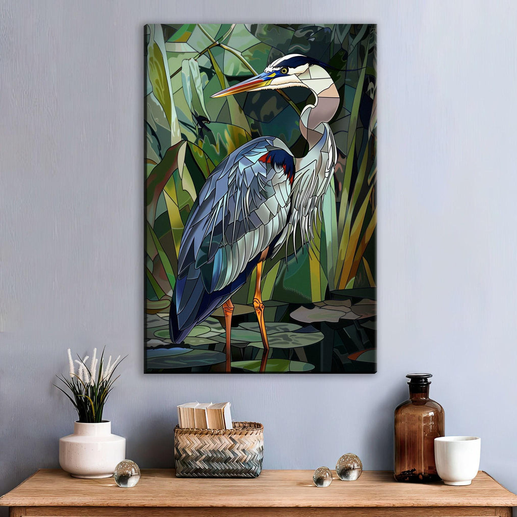 Blue Heron Wall Art – Large Canvas Art | Stained Glass Canvas, Gallery Wrapped Print