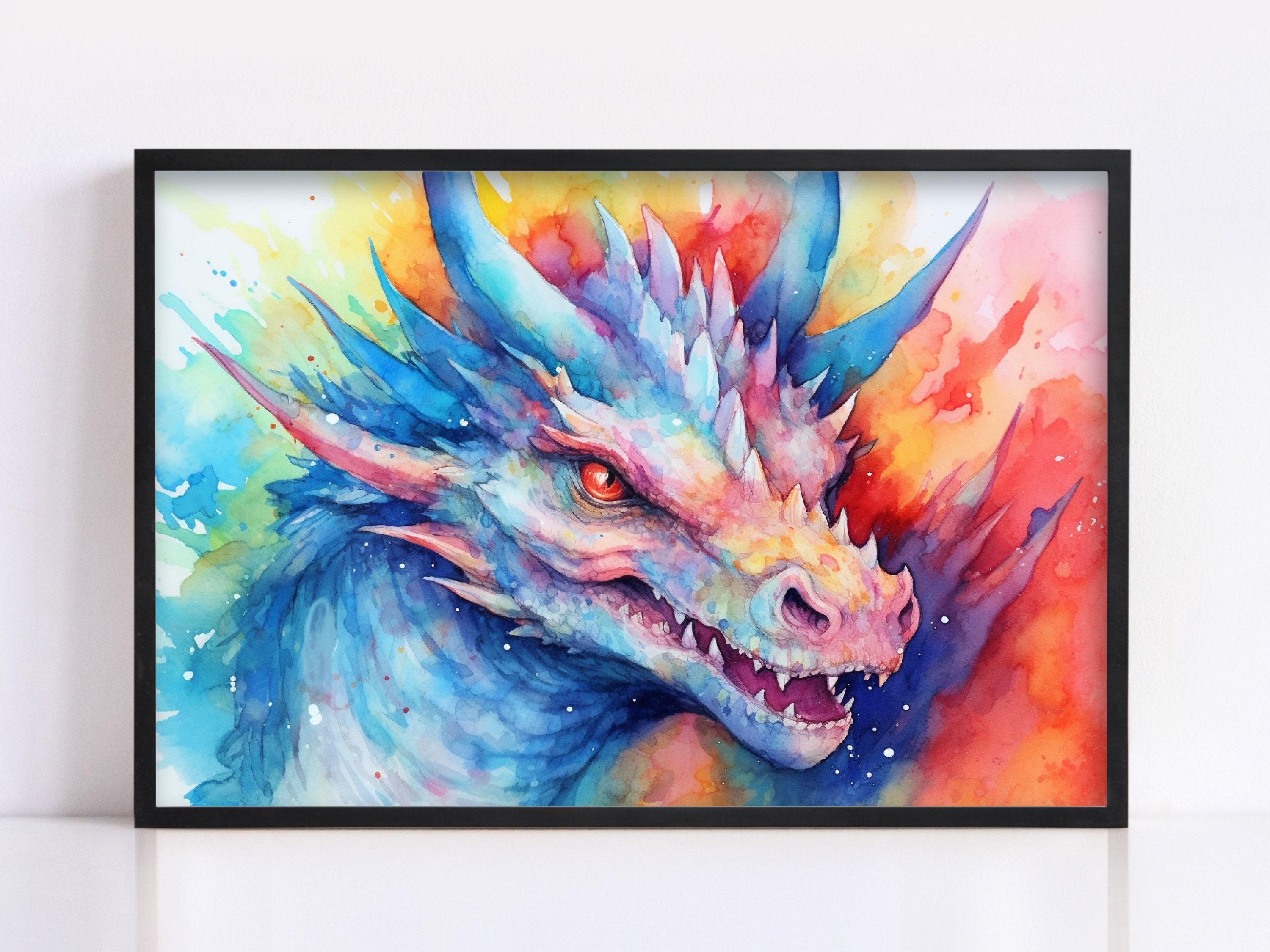 Dragon Portrait: Watercolor Wall Decor Print, Giclee Print on Canvas, Artist Paper, Watercolor Paper, Available in Extra Large Sizes