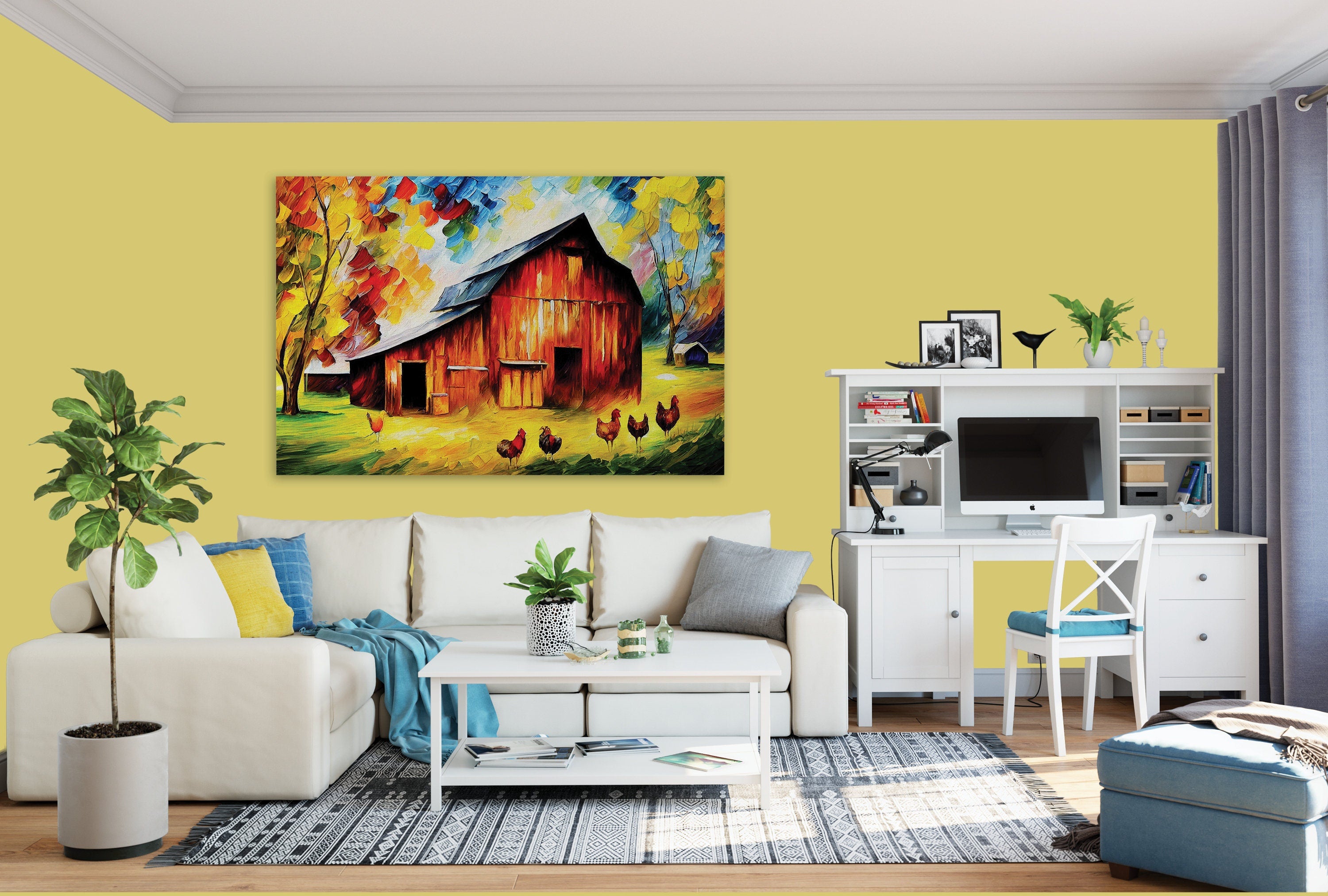 Farmhouse Canvas Print - Vibrant Barn Canvas Art with Wooden Frame