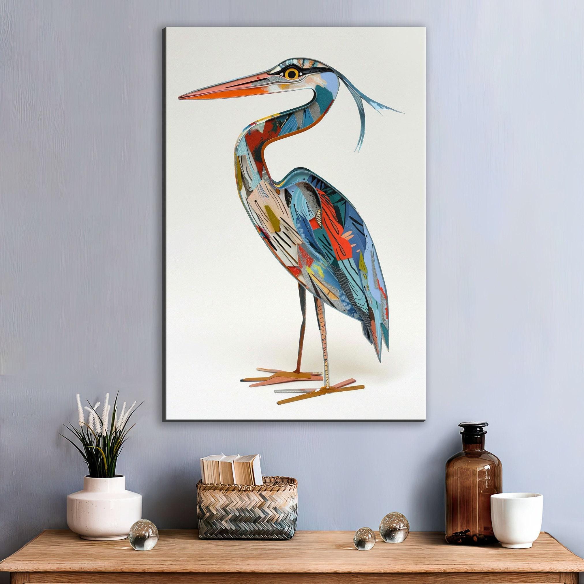 Blue Heron Wall Art – Funny Blue Heron Collage on Gallery Wrapped Canvas, Ready to Hang