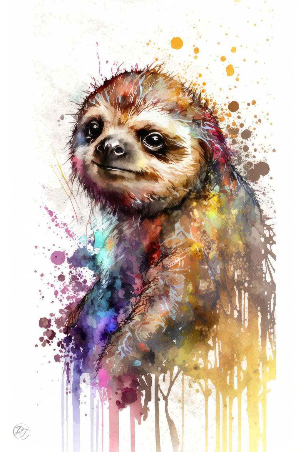 Sloth Watercolor Art Print, Nursery Animal Canvas Print, Cute Decor, Framed Kids Wall Art