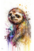 Sloth Watercolor Art Print, Nursery Animal Canvas Print, Cute Decor, Framed Kids Wall Art