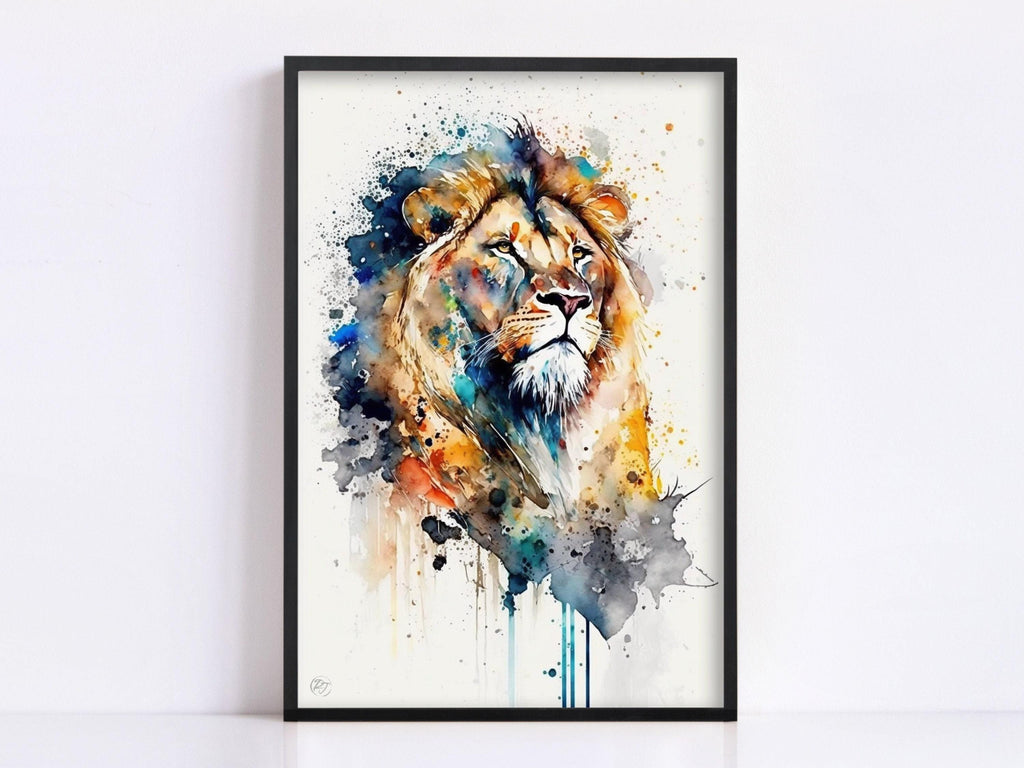 Majestic Lion: Watercolor Lion Wall Art Print, Giclee Print on Canvas, Artist Paper, Watercolor Paper, Available in Extra Large Sizes