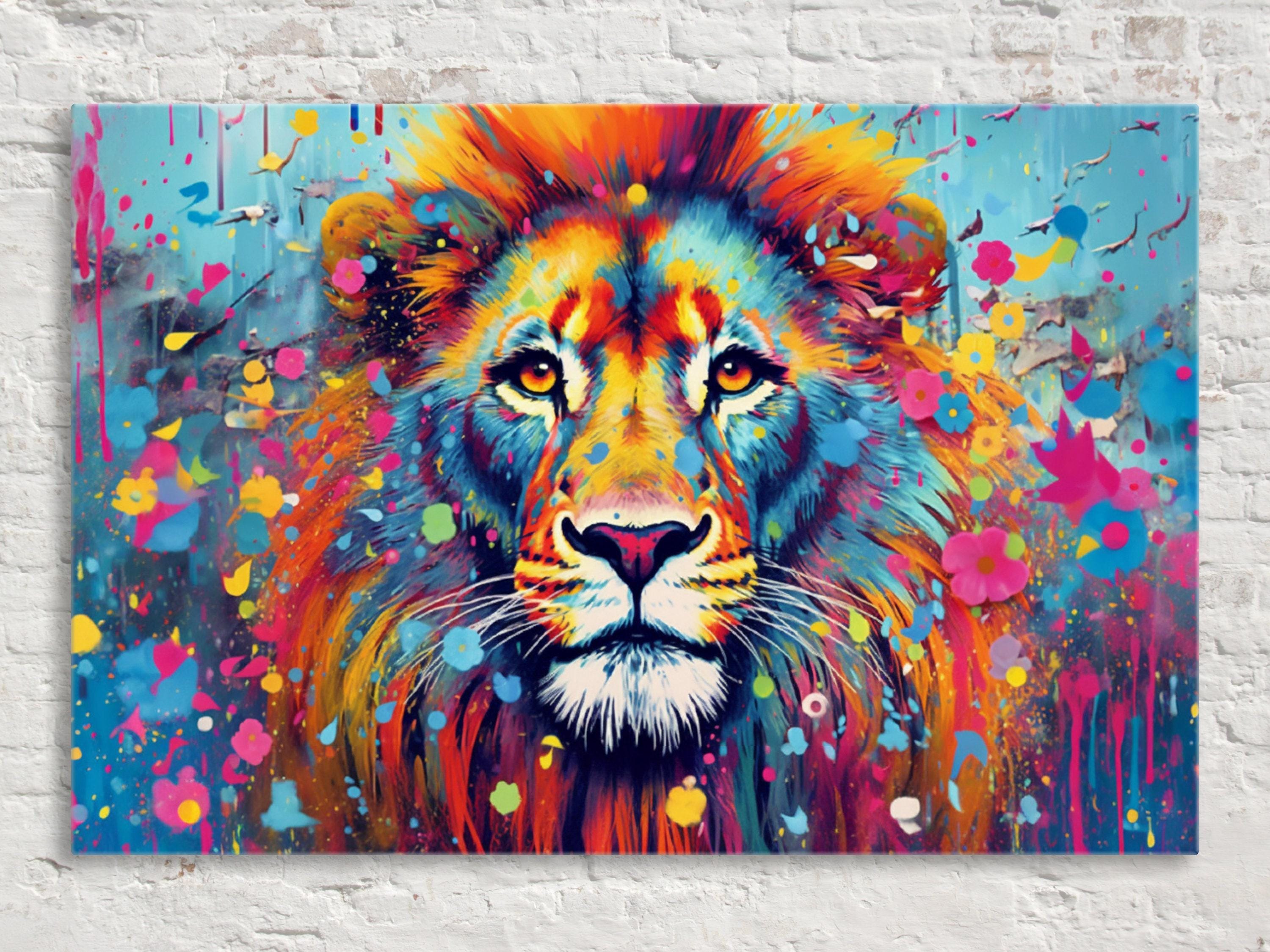 Lion Canvas Wall Art - Large Pop Art Painting on Gallery Ready Canvas Frame