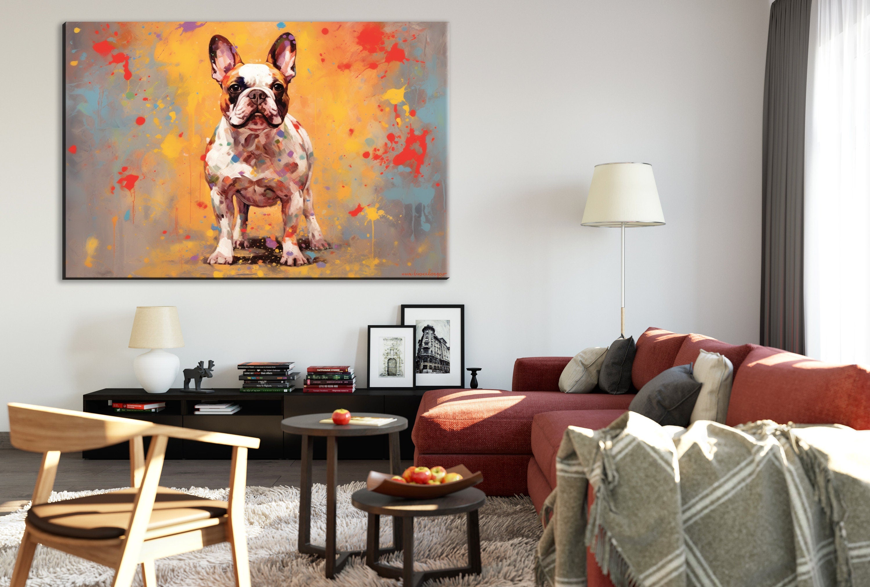 French Bulldog Painting - Gallery Wrapped Canvas Wall Art | Colorful Bulldog Portrait