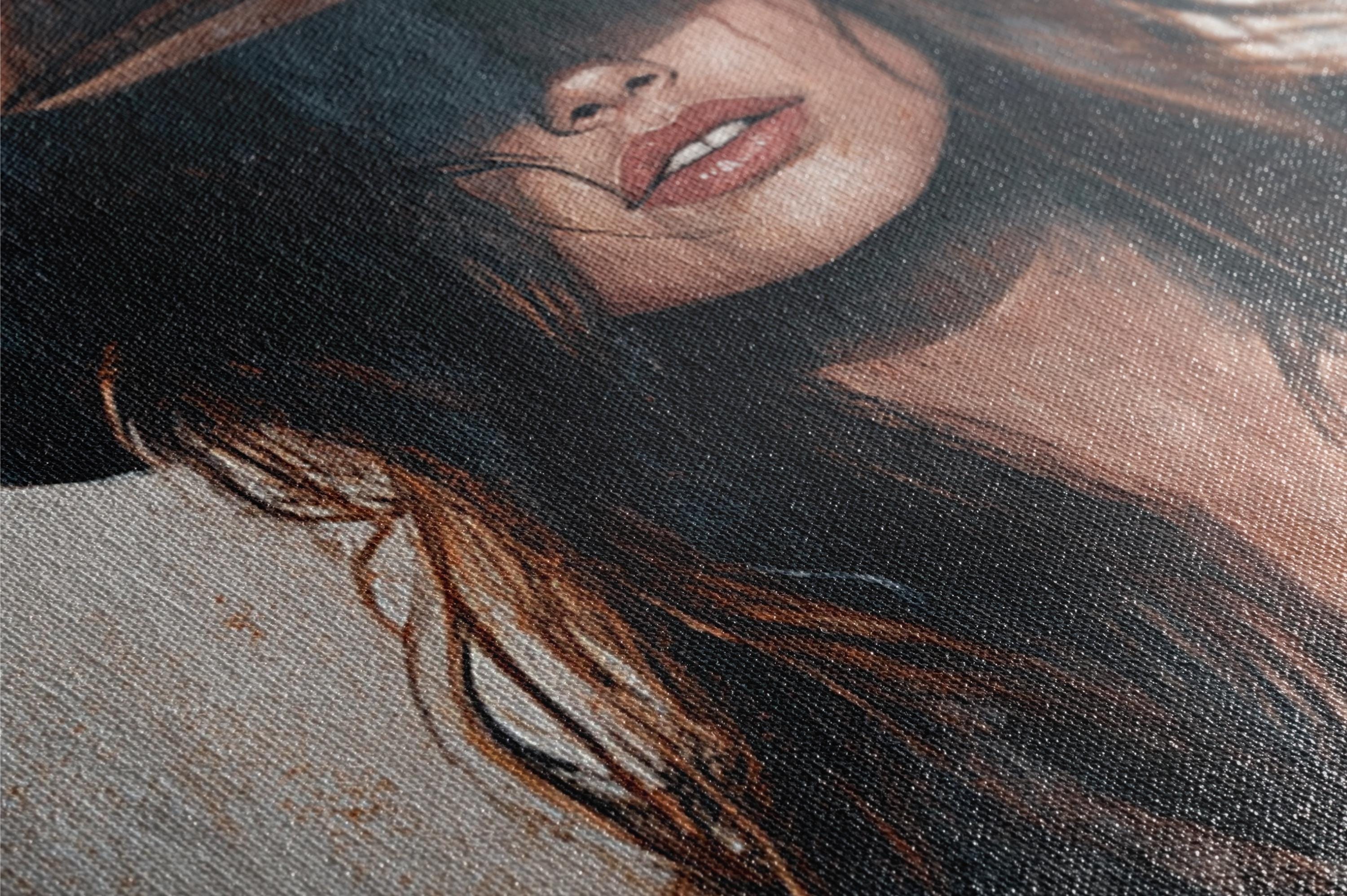 a painting of a woman with long hair