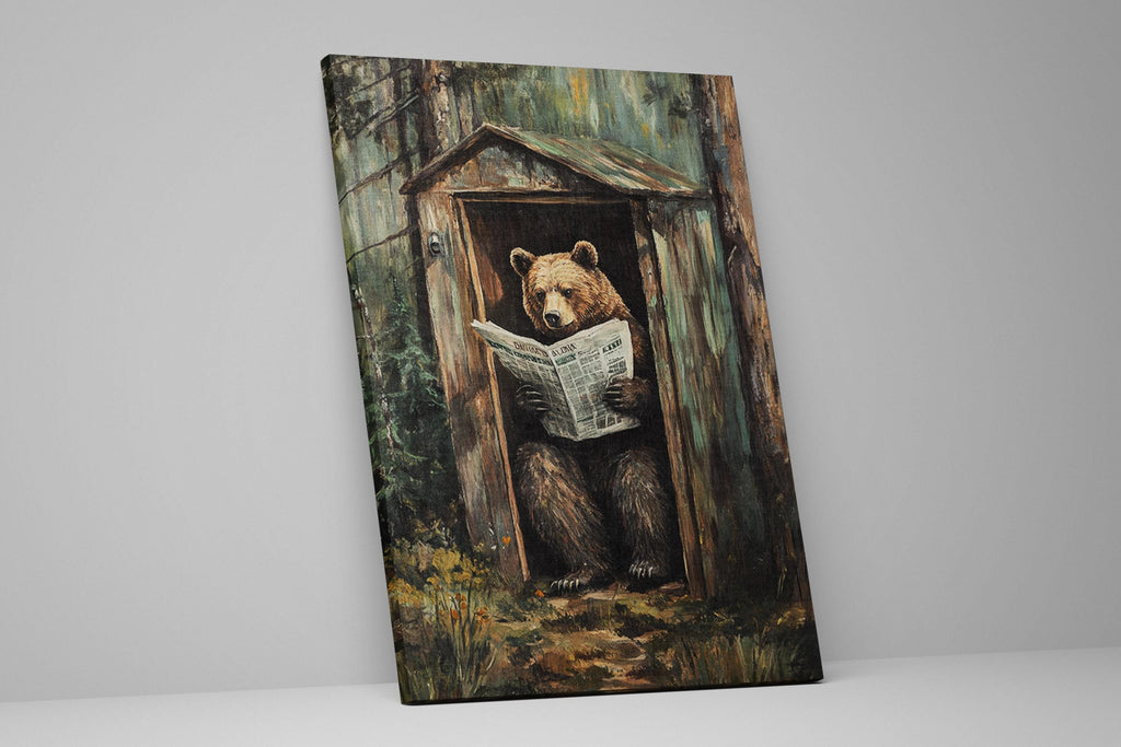a painting of a bear reading a newspaper