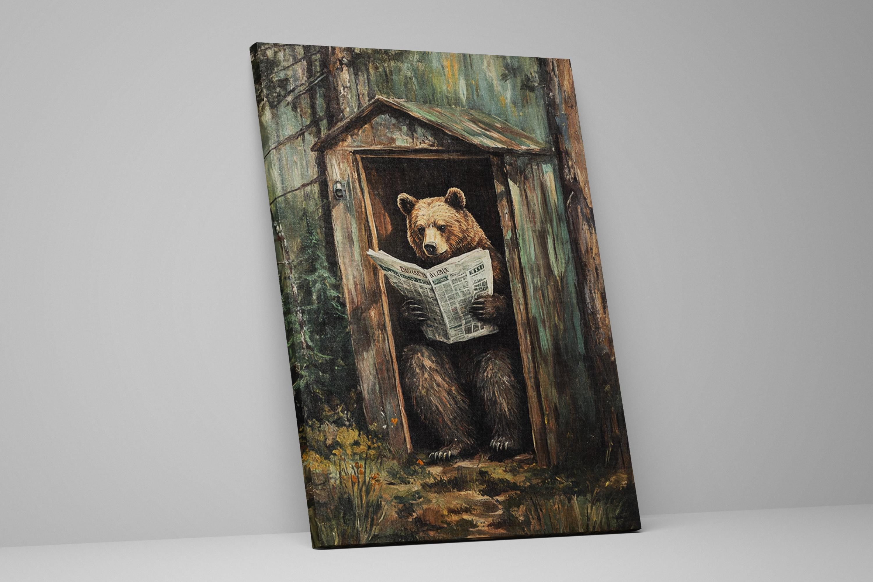 a painting of a bear reading a newspaper