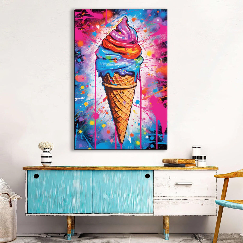 Ice Cream Cone Wall Art – Large Canvas Print | Vibrant Pop Art Canvas