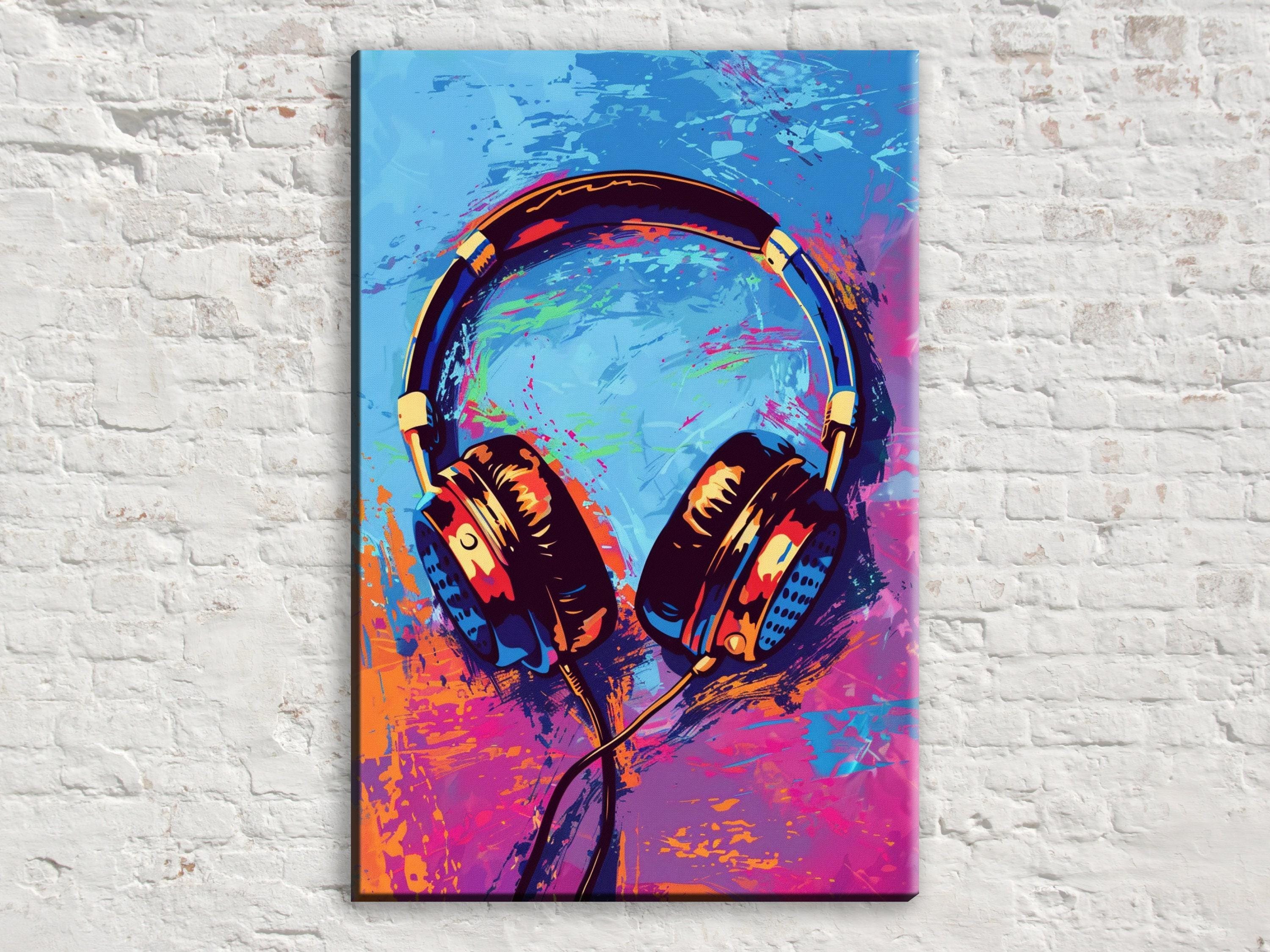 Colorful Pop Art - Retro Headphones Wall Art | Large Canvas Print, Music Lovers Gift
