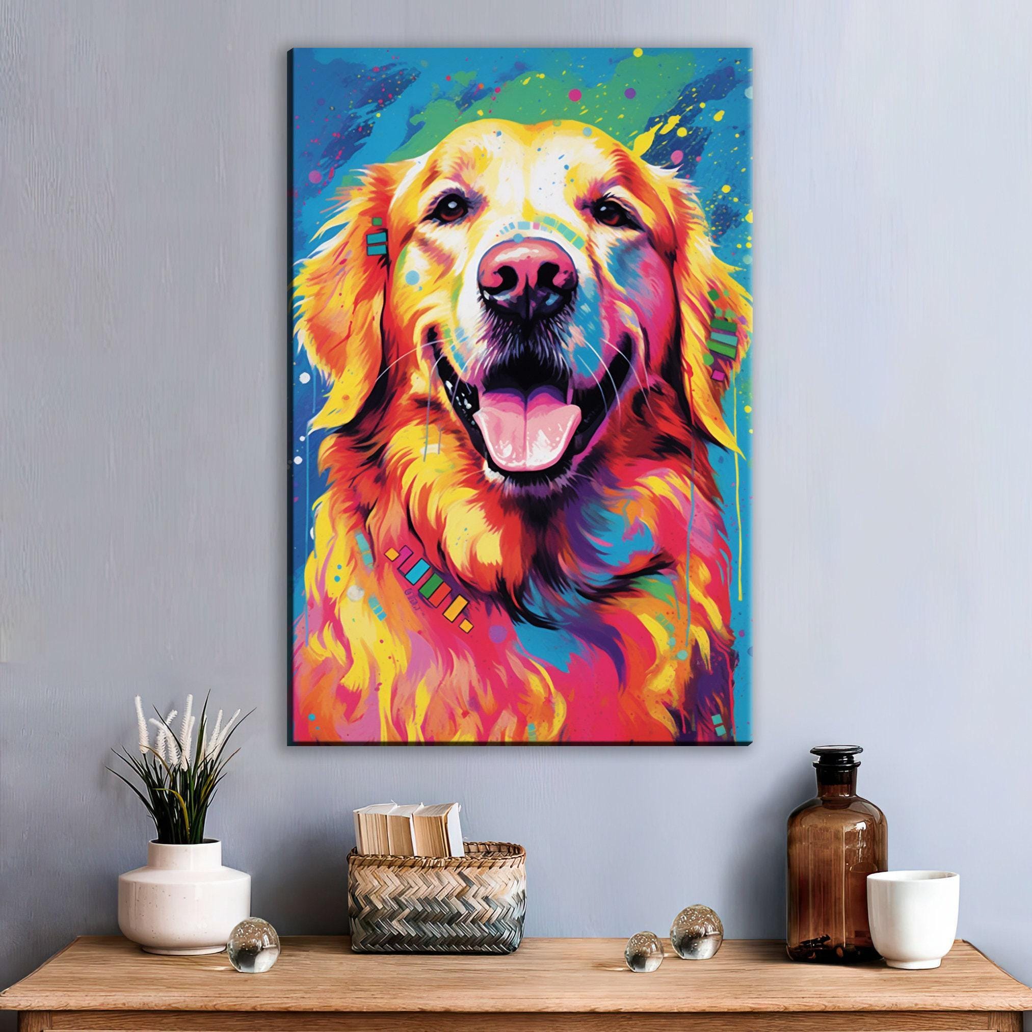 Golden Retriever Canvas - Large Vibrant Dog Wall Art Print | Gallery Ready Pet Portrait Decor