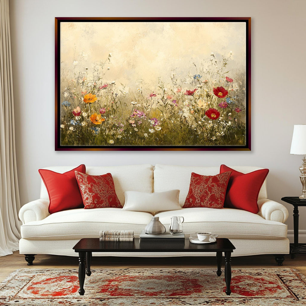Vintage Wildflower Canvas | Framed Wall Art | Classic Vintage Artwork with Soft Muted Tones
