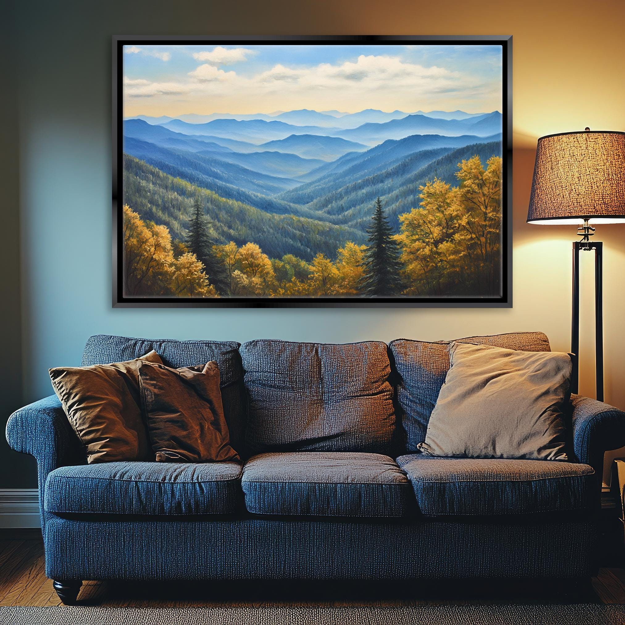 Smoky Mountains Wall Art | Framed Canvas Print, Extra Large Mountain Landscape Ready to Hang