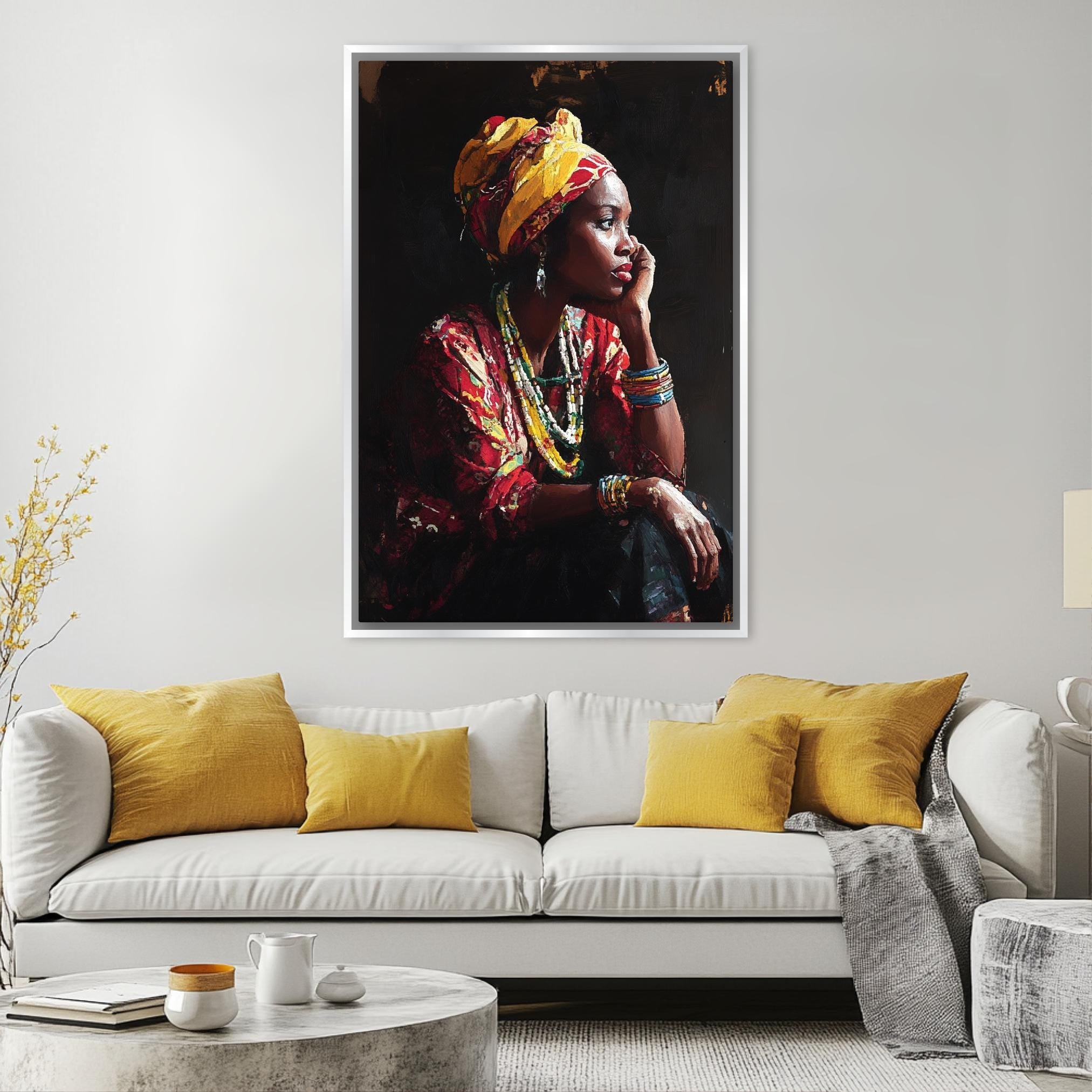 a painting of a woman talking on a cell phone
