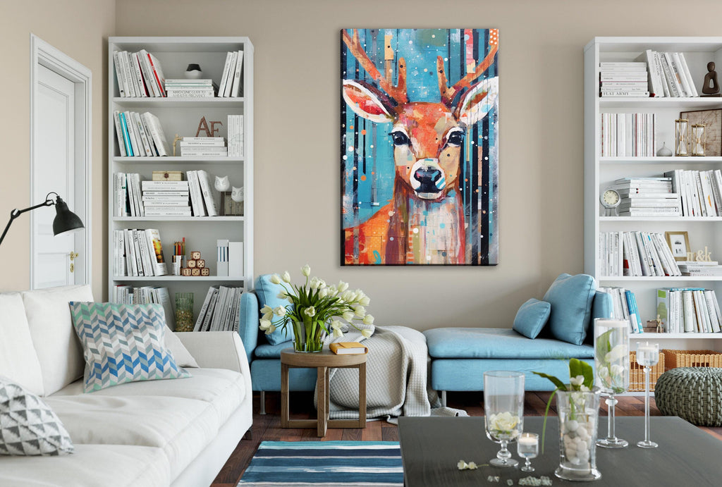 Reindeer Canvas Art - Festive Holiday Wall Decor | Extra Large Giclee Print