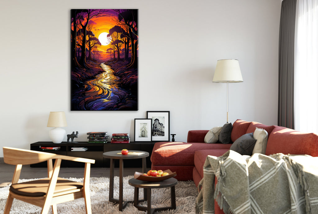 African River Canvas | Jungle Sunrise Forest - Gallery Wrapped Large Canvas Art