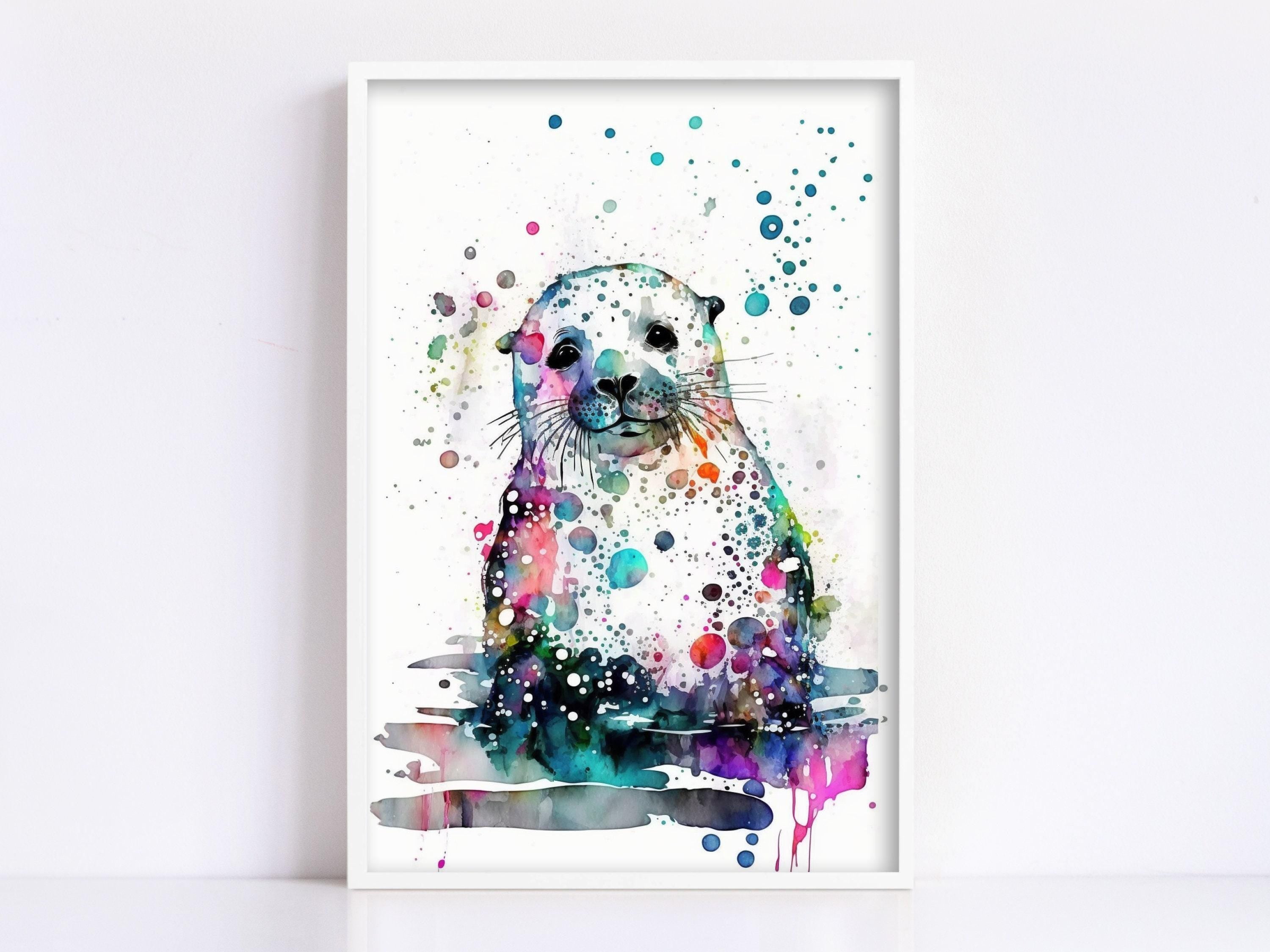 River Otter Portrait: Watercolor Otter Wall Decor, Giclee Print on Canvas, Artist Paper, Watercolor Paper, Available in Extra Large Sizes