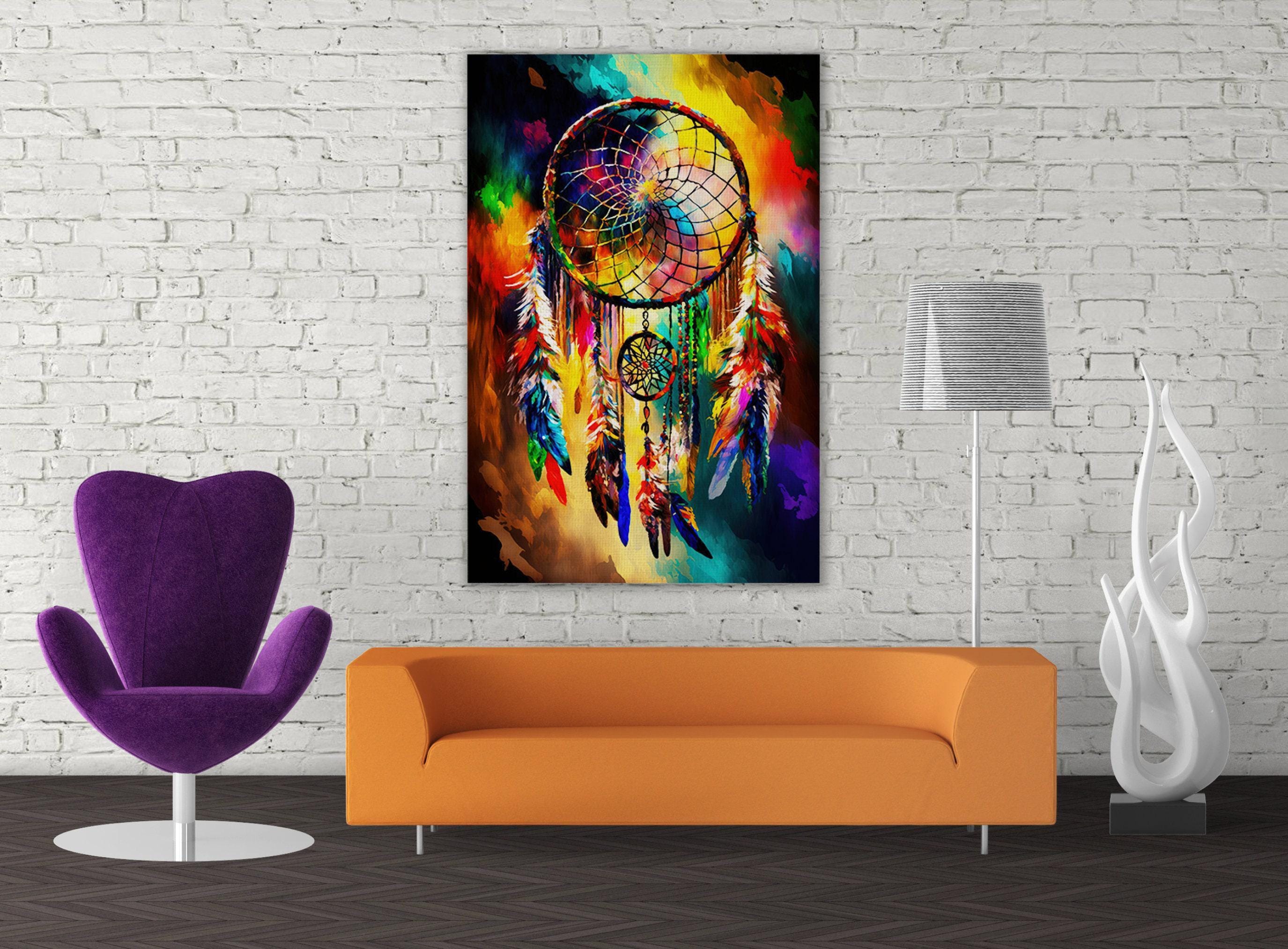 Dreamcatcher Art Print – Native American Canvas with Vibrant Peacock Design