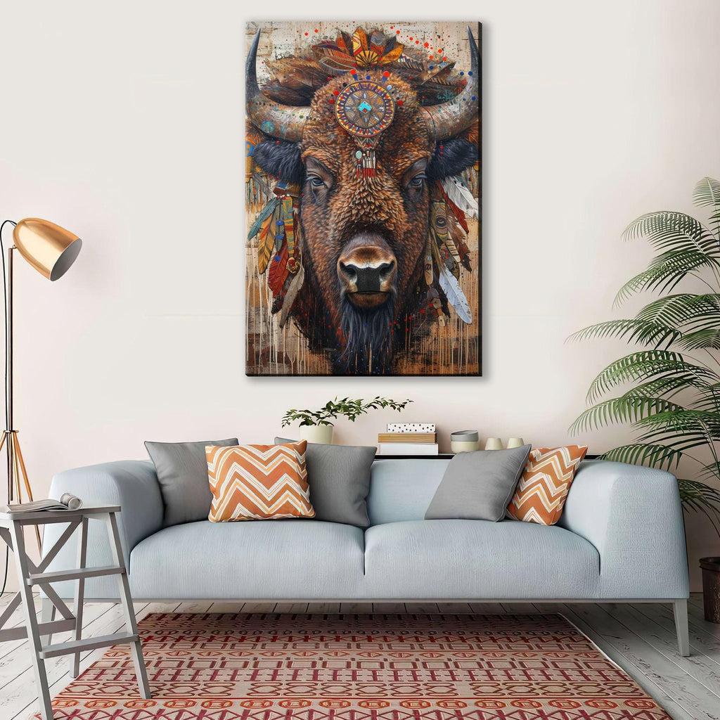 Native American Bison Art – Large Canvas Art | Gallery Wrapped Canvas, Ready to Hang