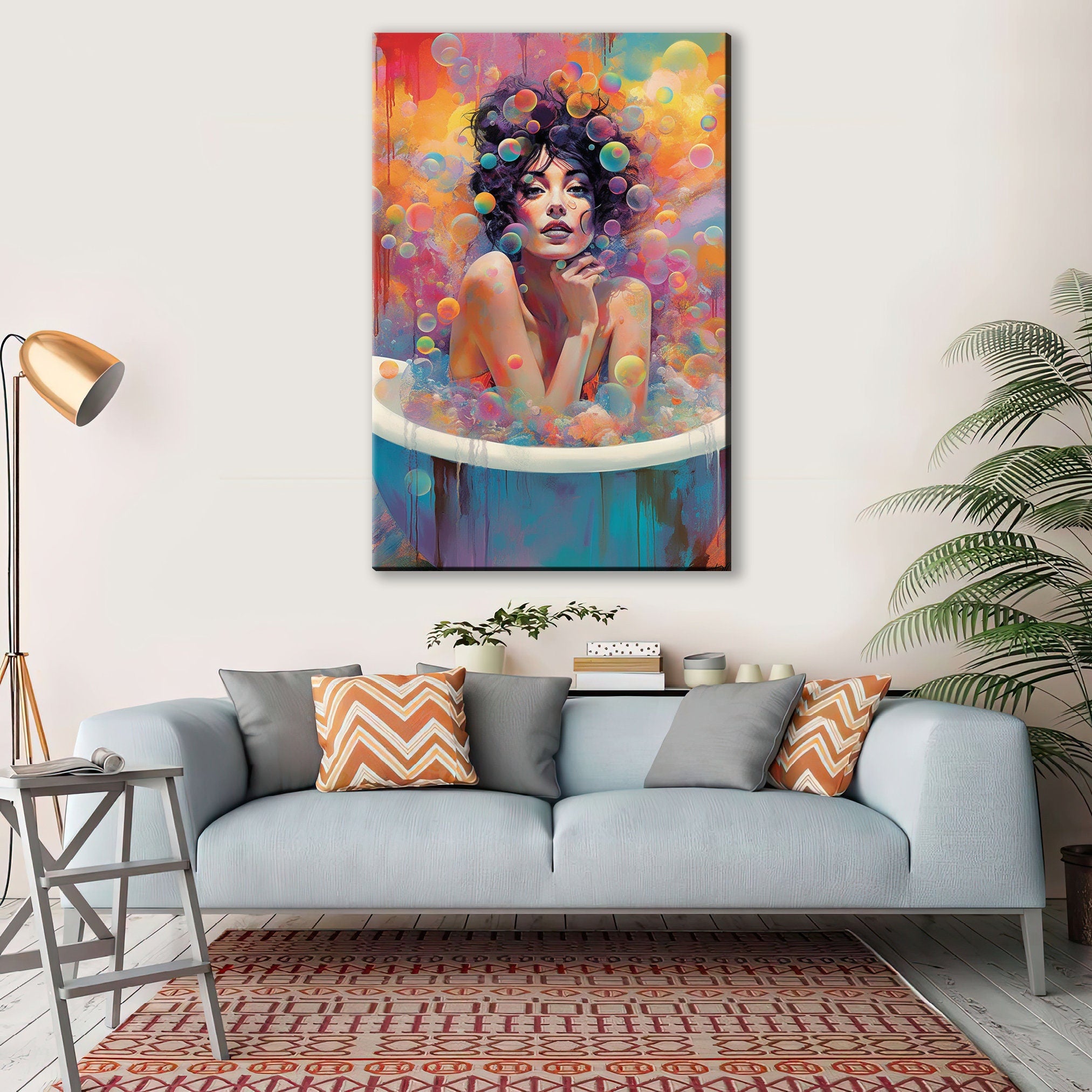 Bubble Bath Wall Art - Feminine Canvas Print | Large Colorful Elegant Art