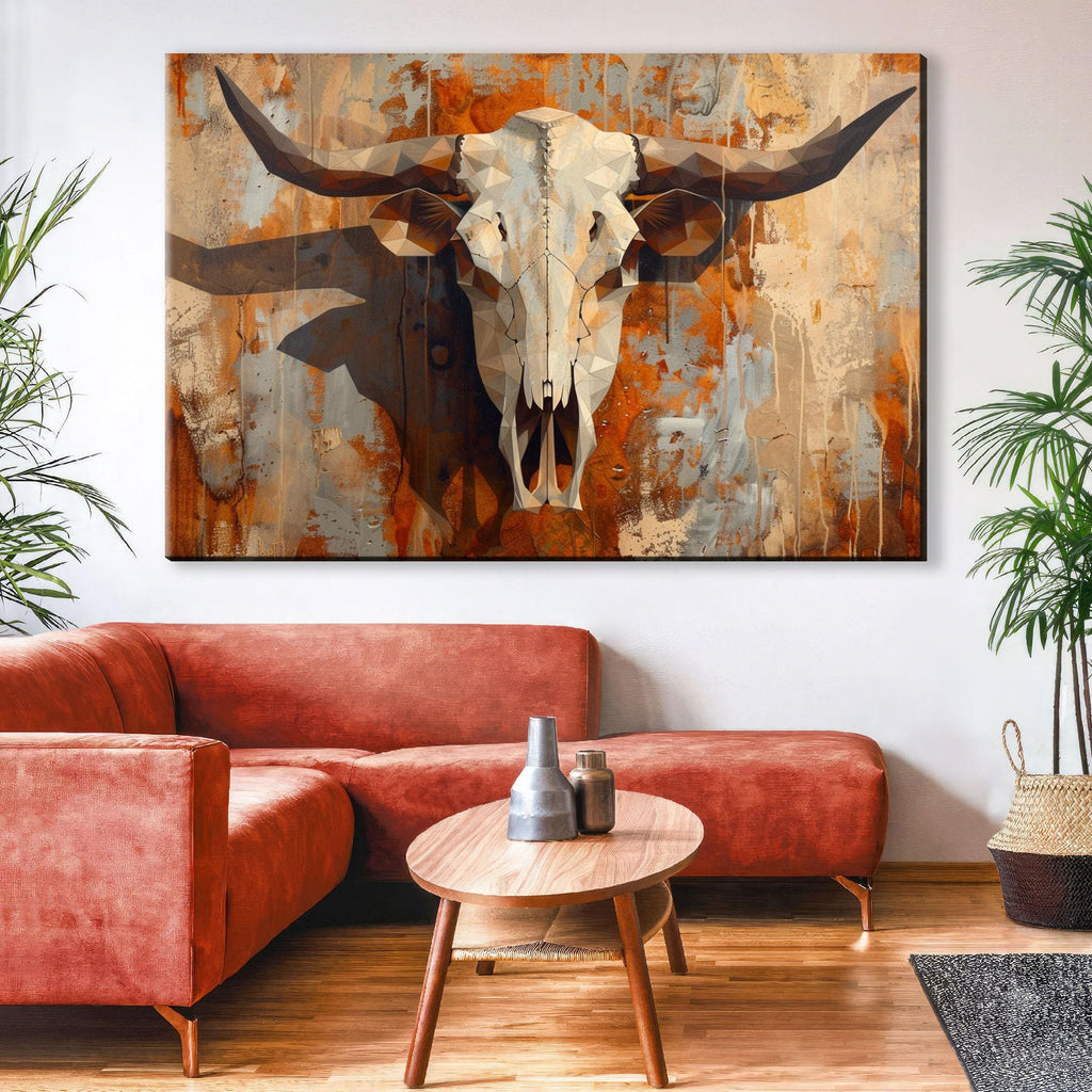 Texas Cow Skull Art – Large Gallery Wrapped Canvas | Rustic Western Wall Decor