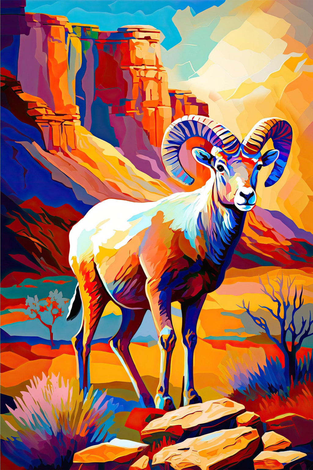 Bighorn Sheep Canvas - Desert Wildlife Art | Southwest Wall Art, Gallery Ready Print