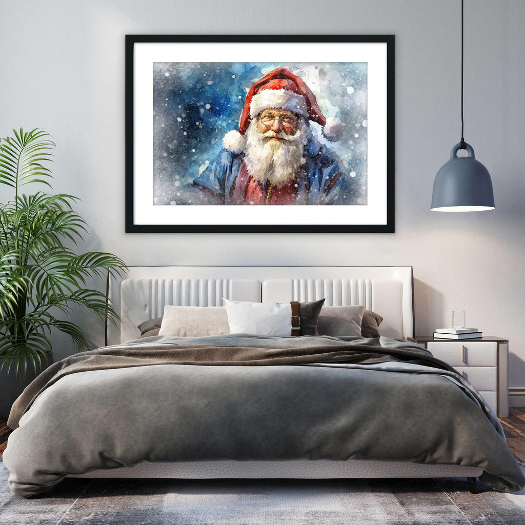Santa Claus Watercolor - Festive Holiday Wall Art, Giclee Print on Canvas, Artist Paper, Watercolor Paper, Available in Extra Large Sizes