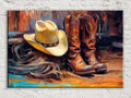 Texas Cowboy Wall Art – Large Cowboy Boots Canvas Print | Rustic Western Artwork