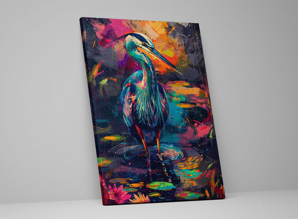 Blue Heron Canvas Art – Vibrant Wetlands Decor | Large Gallery Wrapped Canvas Print