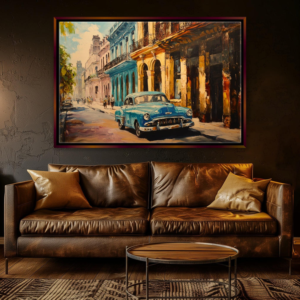 a painting of a car parked on the side of a street