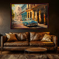 a painting of a car parked on the side of a street
