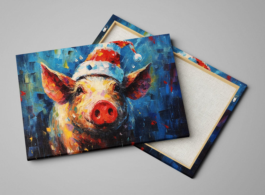 Santa Pig Painting - Whimsical Christmas Canvas Art | Extra Large Gallery Wrapped Print