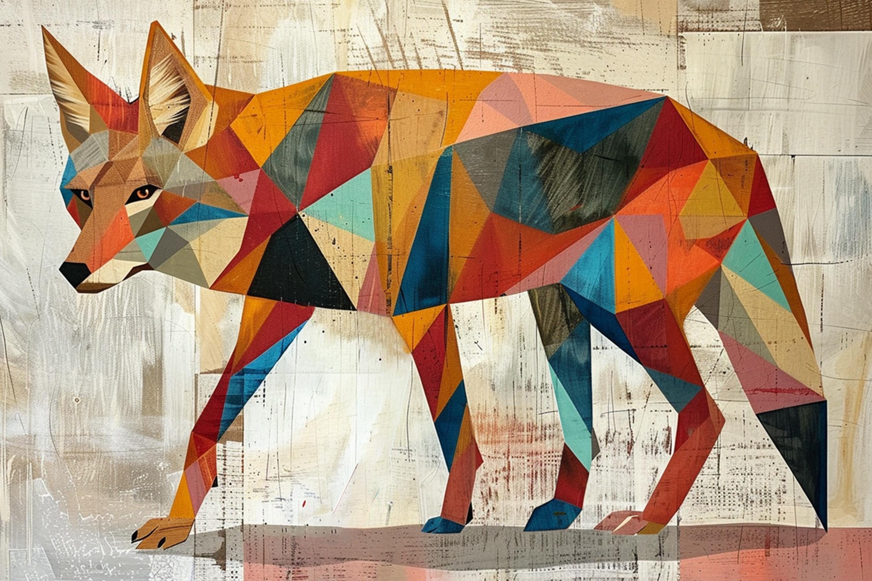 Retro Coyote Art - Large Canvas Print | Mid Century Modern Desert Decor, Gallery Wrapped