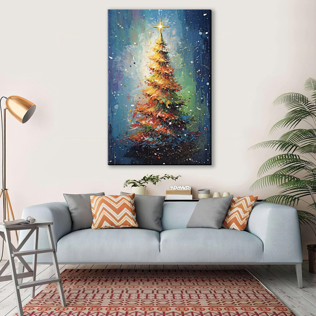 Christmas Canvas Art – Festive Wall Decor | Gallery Wrapped Canvas, Large Red Green Tree Print